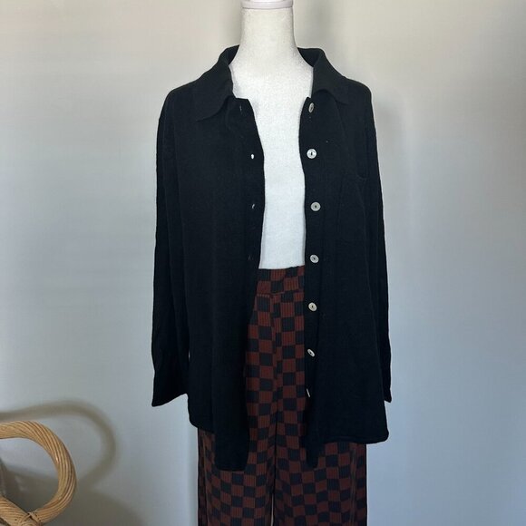 Jessica Holbrook Silk Blend Knit Shirt Black Medium Classic Minimal - Picture 7 of 7